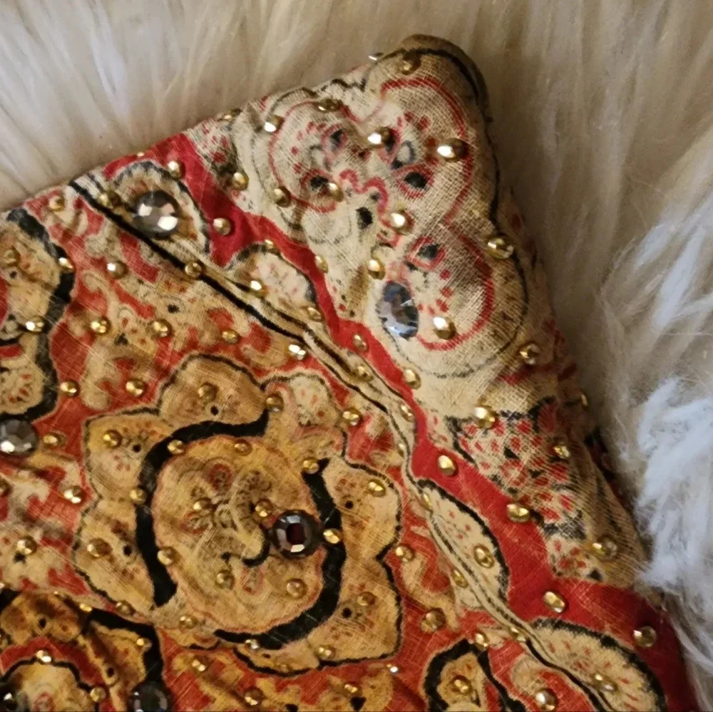Vintage Mr. John Boho Tapestry Hobo Bag Gold Chain Strap Beaded Floral Satchel